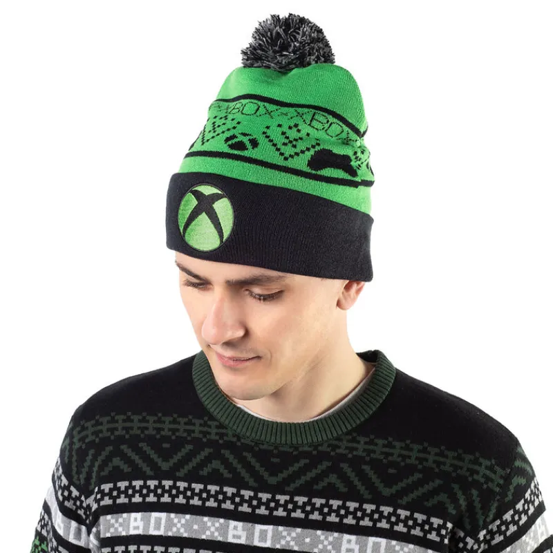 vp-bioworld Xbox Green & Black Pompom Beanie Shop