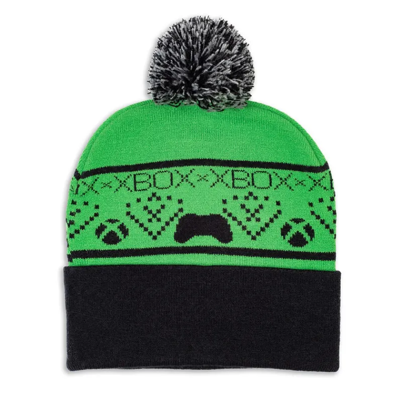 vp-bioworld Xbox Green & Black Pompom Beanie Shop