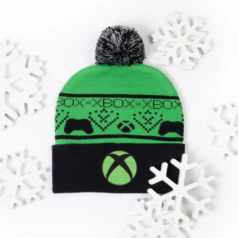 vp-bioworld Xbox Green & Black Pompom Beanie Shop